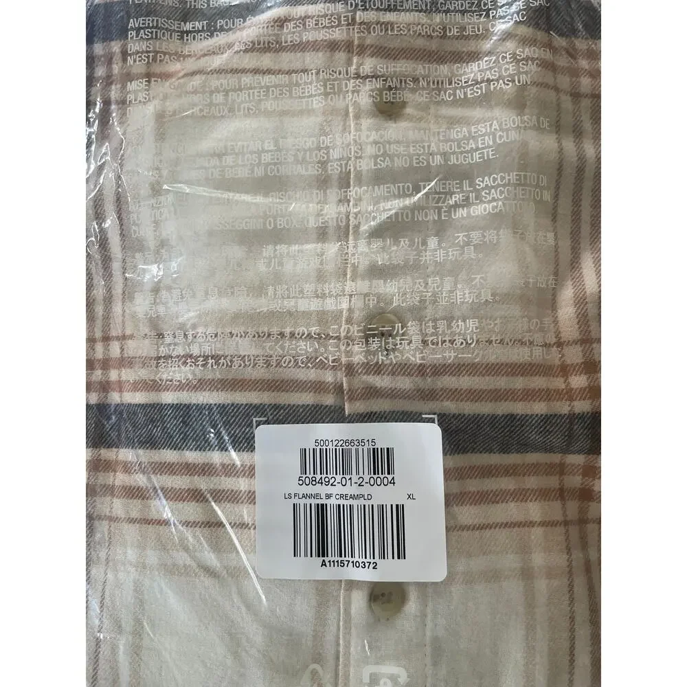 Old Navy Cream Plaid Flannel Boyfriend Button Down Shirt Top NEW XL Womens Warm - Picture 8 of 9